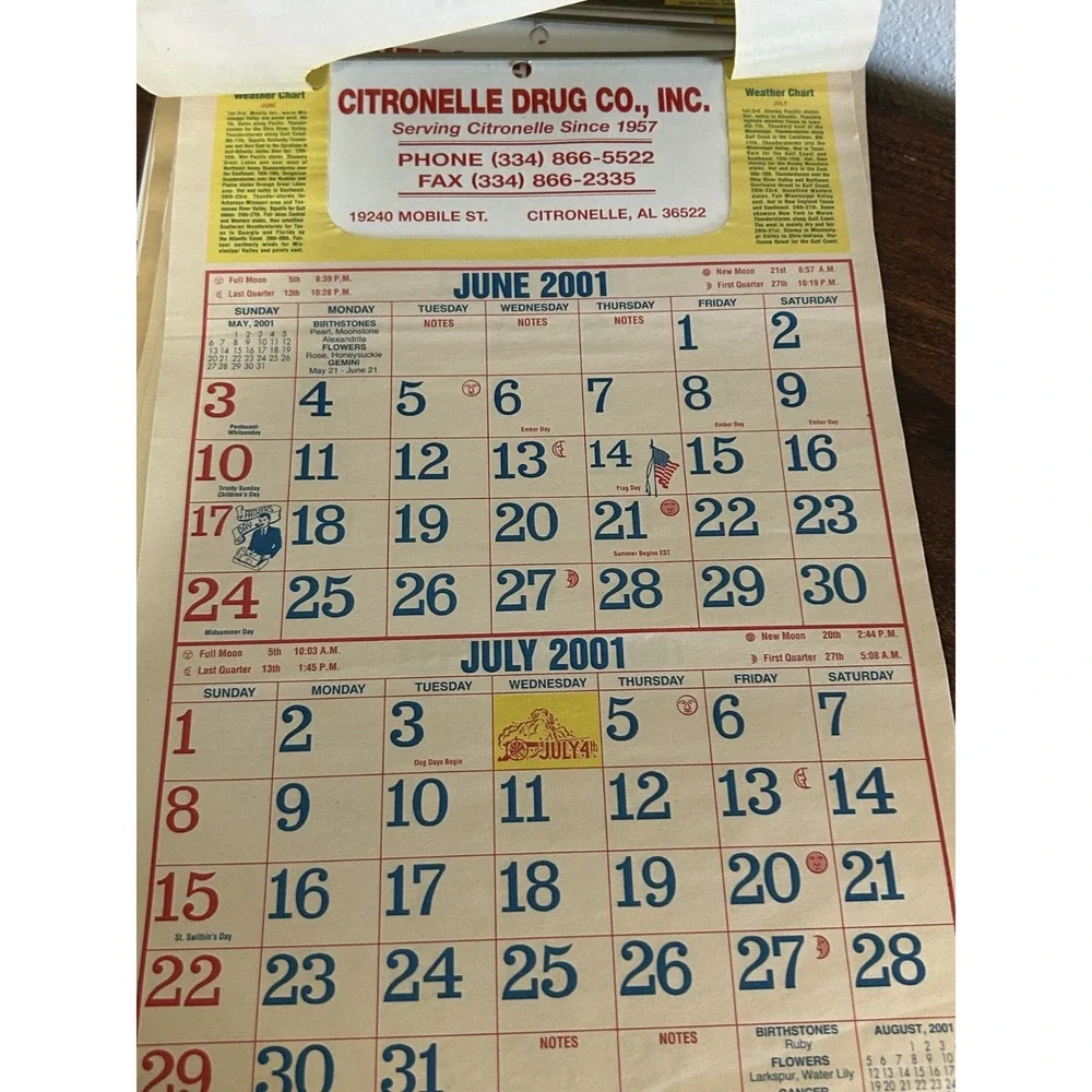 Vintage Citronelle Drugs‎ Store Pharmacy Advertising Calendar Mobile AL  2001